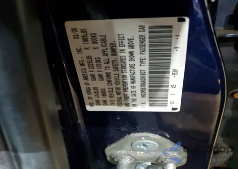 2006 Honda Accord Ex из США, поврежденный, VIN 1HGCM56786A091607